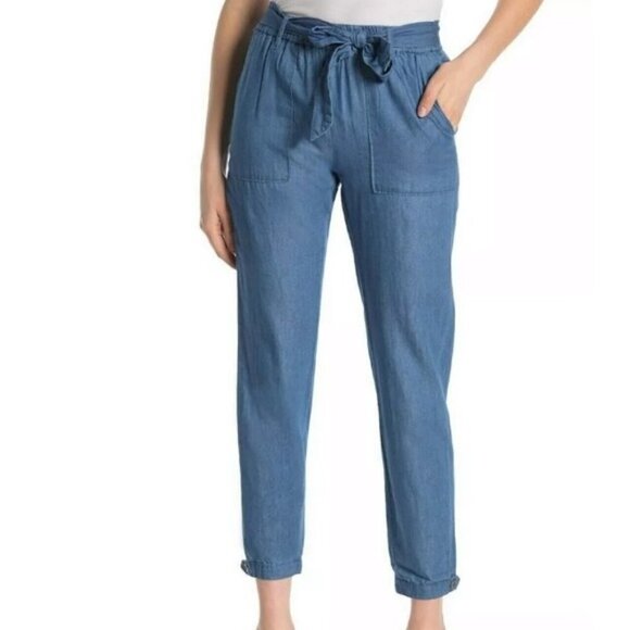 Tahari Belted Jogger Ankle Pants Blue Chambray - Picture 1 of 12